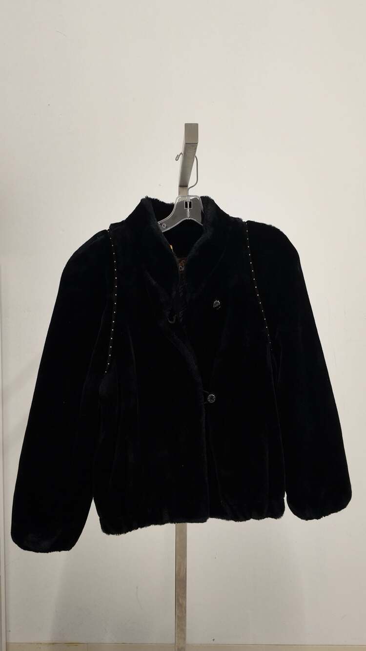 Vintage Jordache Faux Fur Bomber Jacket – Black with Gold Stud Detail